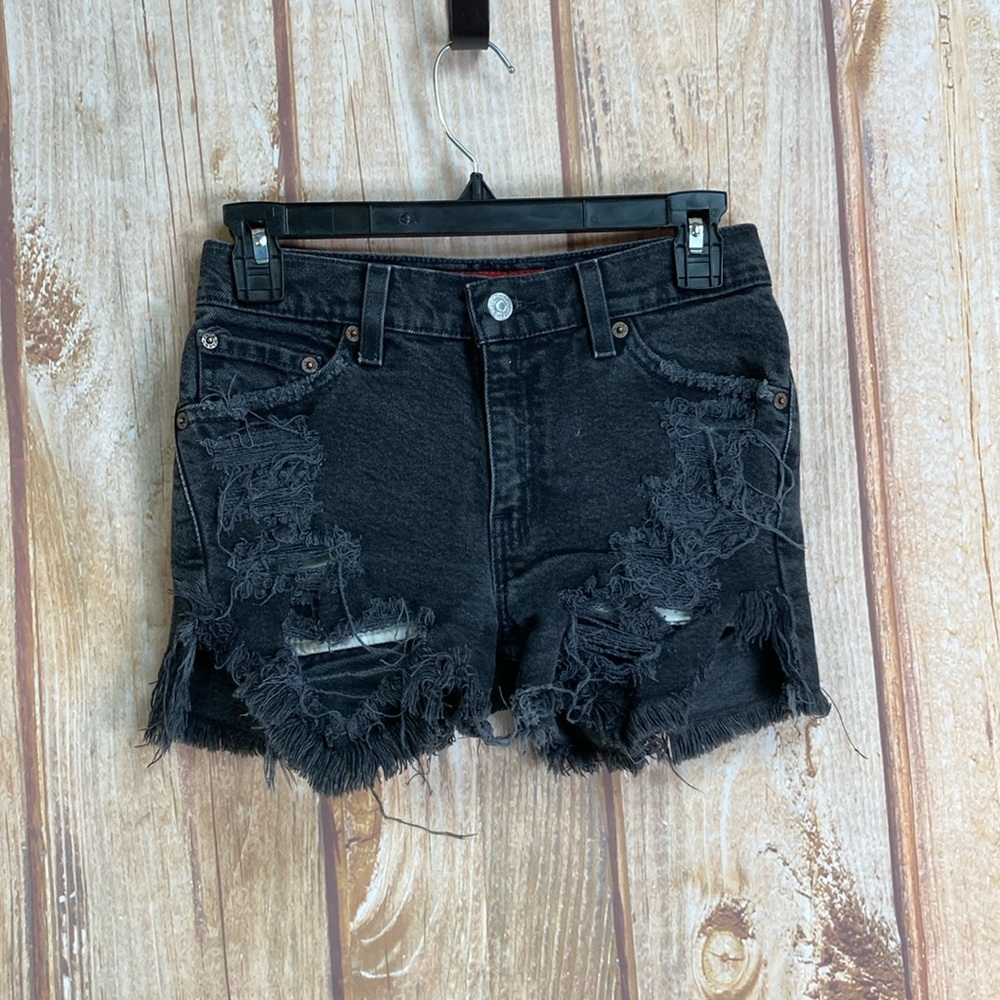 💵Levi’s 517 Faded Black Distressed Denim Cutoffs Size 3 junior